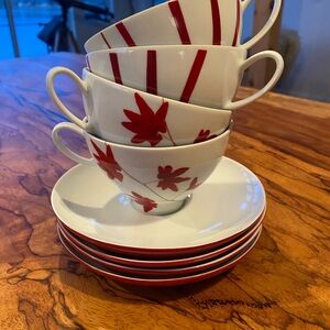 Mikasa Pure Red Tea Cups & Saucers Set of 4